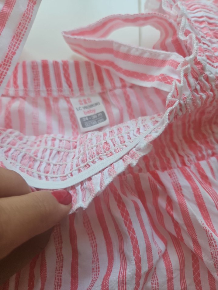 Pembe Çizgili Kız Çocuk Volanlı Elbise - Görsel 2