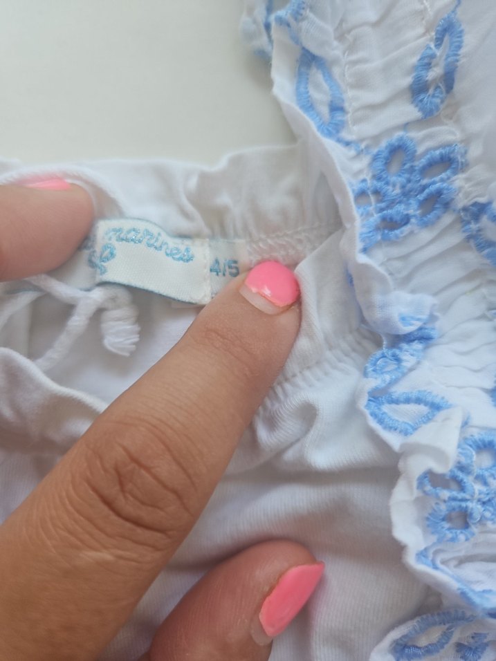 Beyaz Nakışlı Kız Çocuk Fırfırlı Elbise - Görsel 2