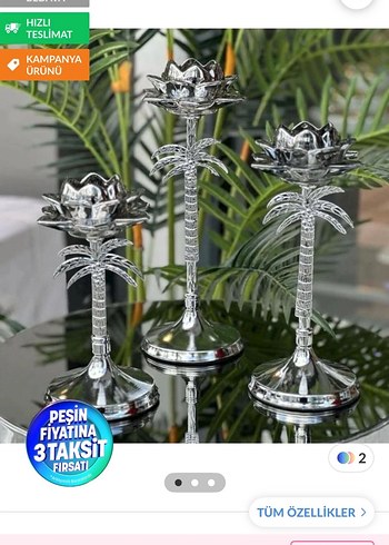 Gri Metal Çiçek Şeklinde Mumluk Seti - Görsel 2