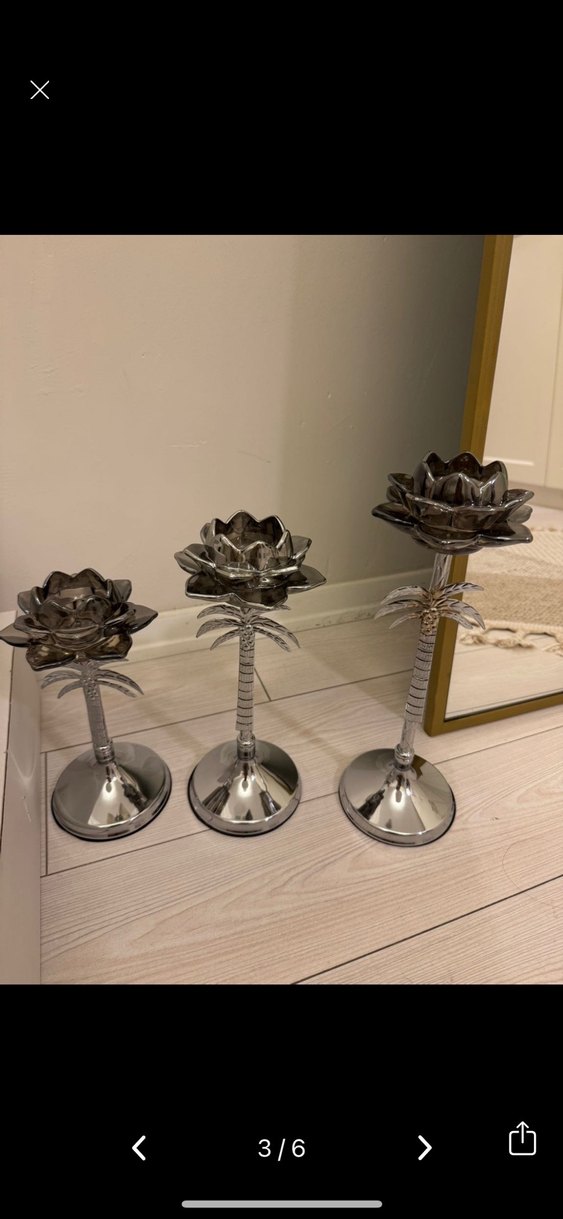 Gri Metal Çiçek Şeklinde Mumluk Seti - Görsel 3