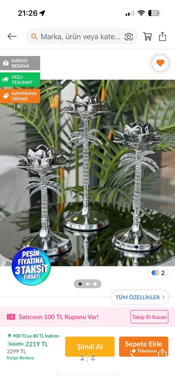 Gri Metal Çiçek Şeklinde Mumluk Seti - Görsel 2