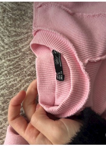 Pembe Yüksek Yakalı Uzun Kollu Mini Elbise - Görsel 3