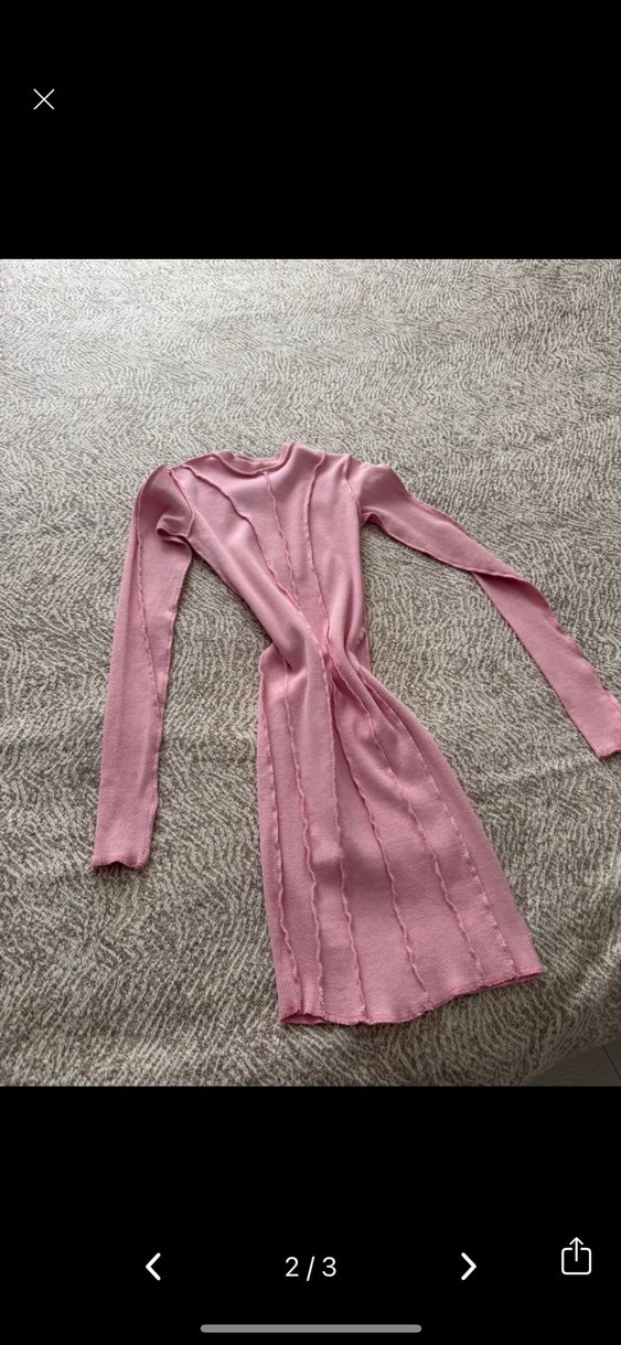 Pembe Yüksek Yakalı Uzun Kollu Mini Elbise - Görsel 2