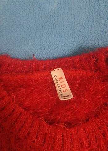 Kız Çocuk Kırmızı Örgü Penguen Desenli Kazak - Görsel 2