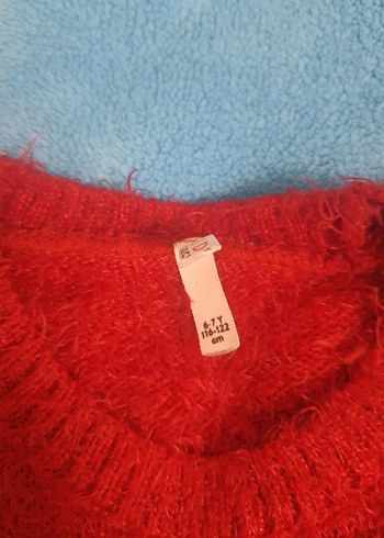 Kız Çocuk Kırmızı Örgü Penguen Desenli Kazak - Görsel 3