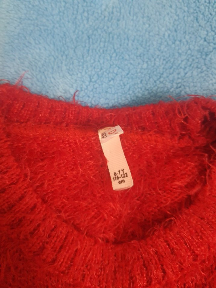 Kız Çocuk Kırmızı Örgü Penguen Desenli Kazak - Görsel 3