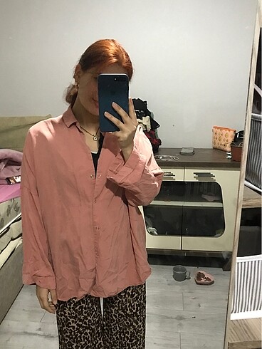 Pembe oversize gömlek