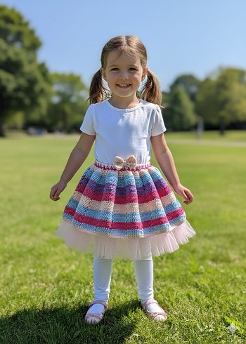 Pembe Pastel Tül Etekli Örgü etek - Görsel 4