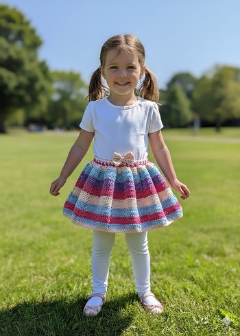 Pembe Pastel Tül Etekli Örgü etek - Görsel 5