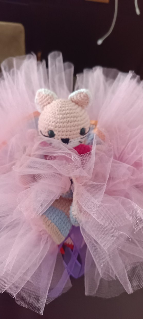 Pembe Pastel Tül Etekli Örgü etek - Görsel 3