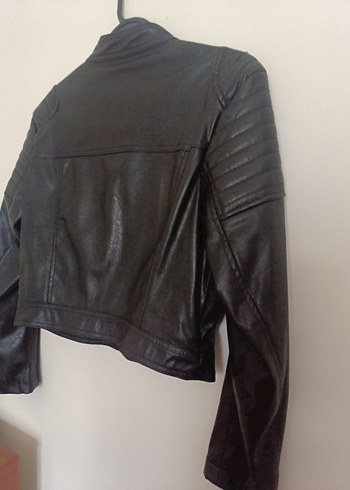 Siyah Deri Biker Ceket Kadın - Görsel 5