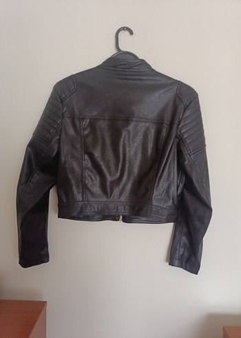 Siyah Deri Biker Ceket Kadın - Görsel 4