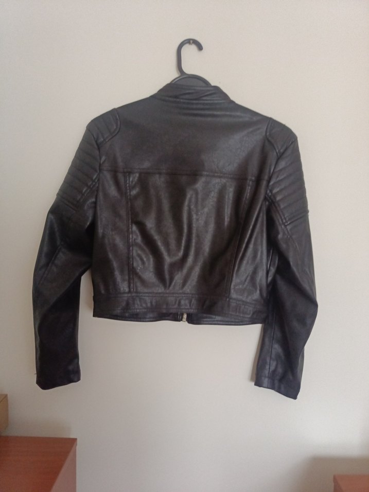 Siyah Deri Biker Ceket Kadın - Görsel 4