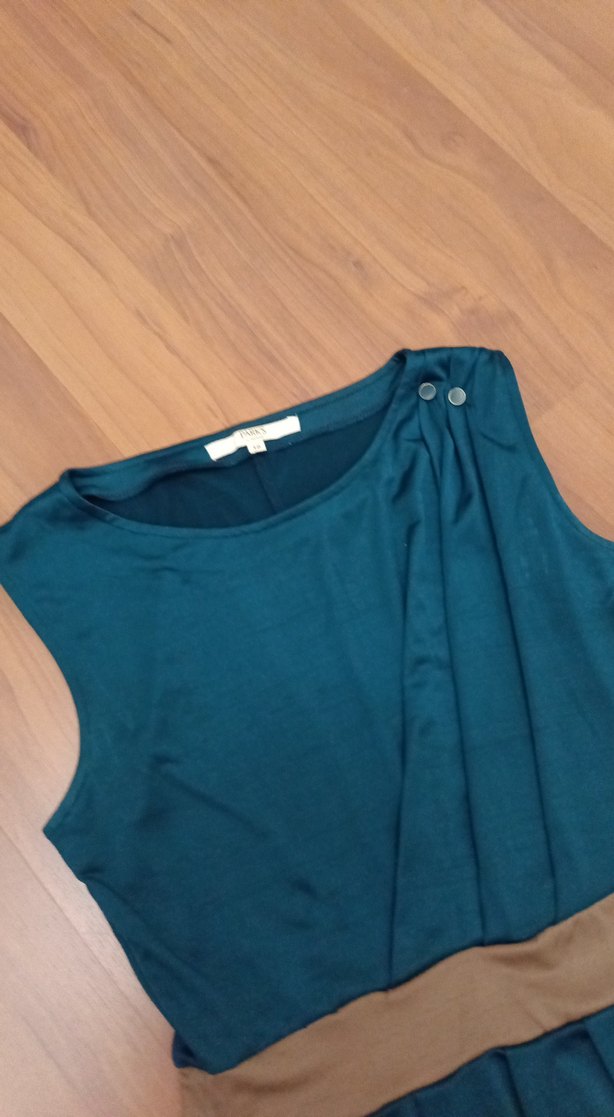 petrol yeşili beli kahve Kemer detaylı elbise - Görsel 2