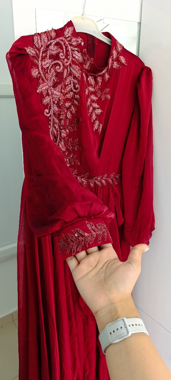 Bordo Tesettür Abiye - Görsel 3