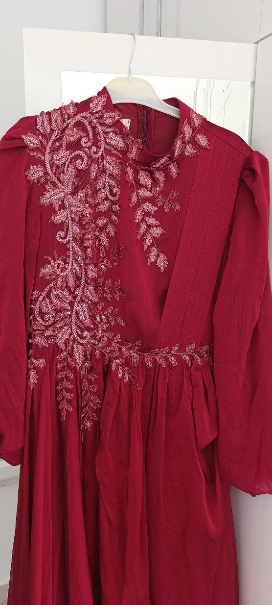 Bordo Tesettür Abiye - Görsel 2