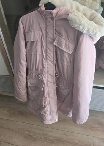 Peluş Detaylı Pembe Midi kışlık mont