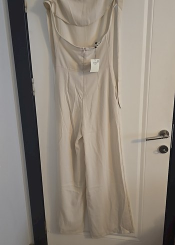 Bej Keten Uzun Askısız Kadın Tulum - Görsel 7