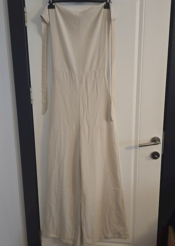 Bej Keten Uzun Askısız Kadın Tulum - Görsel 2