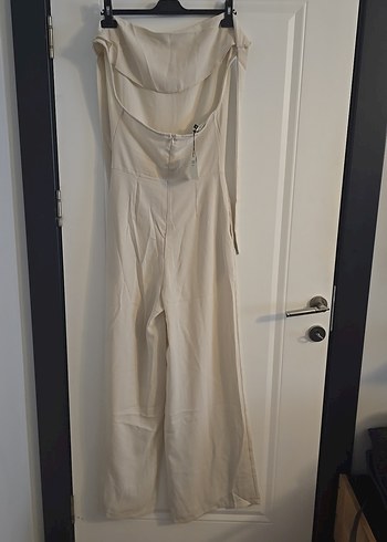 Bej Keten Uzun Askısız Kadın Tulum - Görsel 6