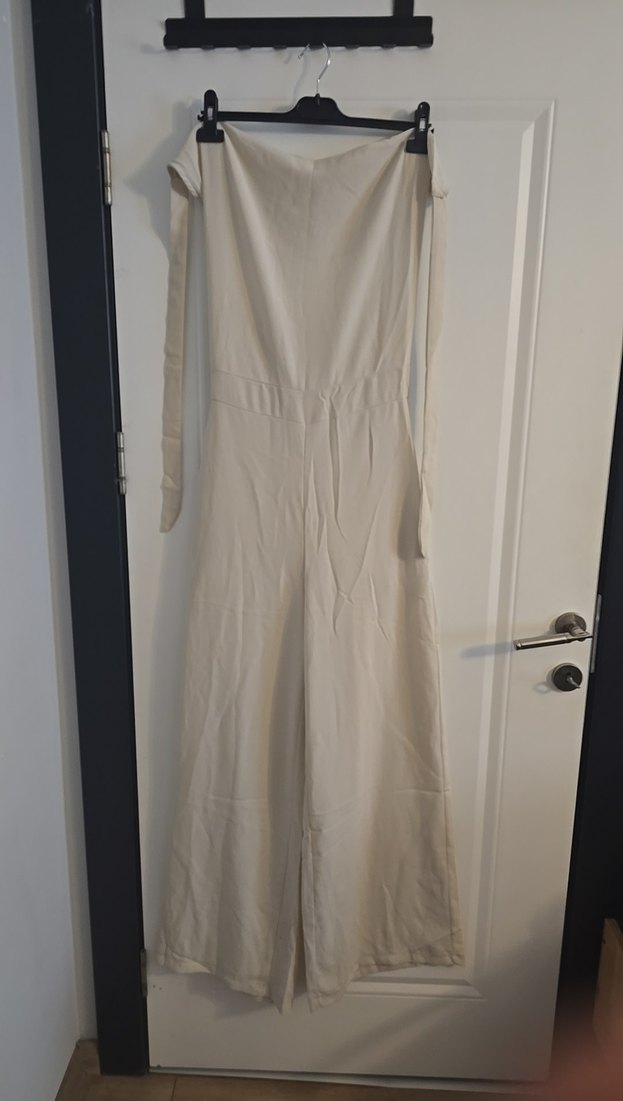 Bej Keten Uzun Askısız Kadın Tulum - Görsel 3