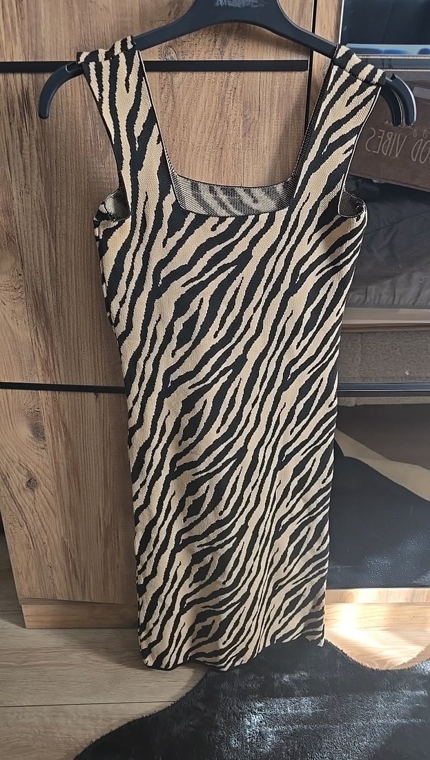 Kahverengi Zebra Desenli Midi Triko Elbise - Görsel 2