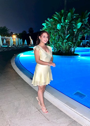 Şeffaf Detaylı Mini Sarı Abiye Elbise - Görsel 2