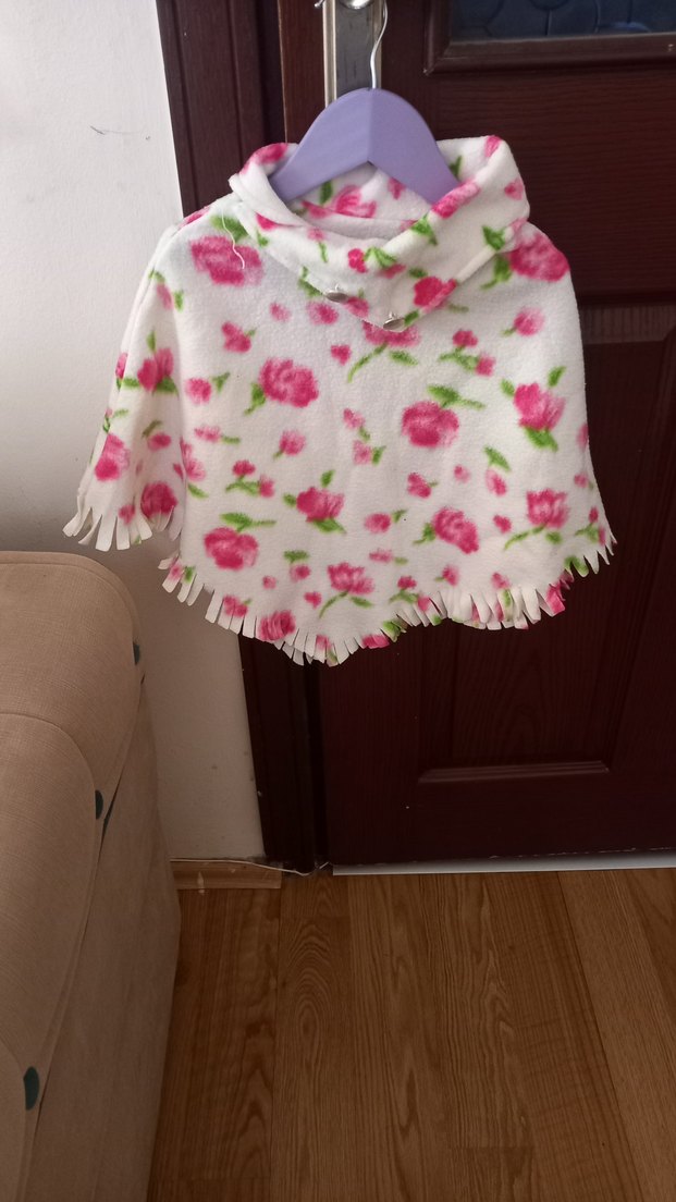 Çiçek Desenli Pembe Kız Çocuk Panço - Görsel 2