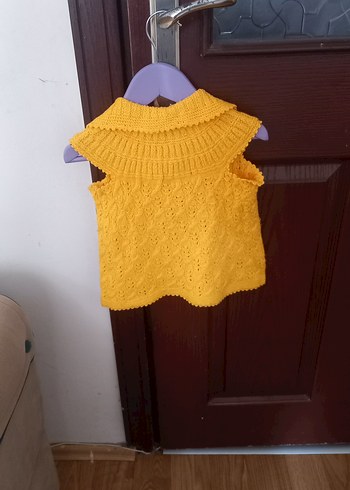 Kız Çocuk Sarı Örgü Yelek - Görsel 4