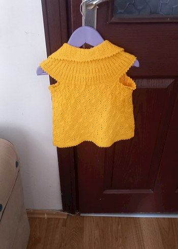 Kız Çocuk Sarı Örgü Yelek - Görsel 3