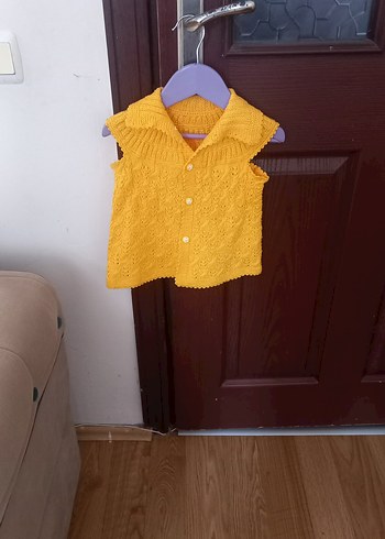 Kız Çocuk Sarı Örgü Yelek - Görsel 2