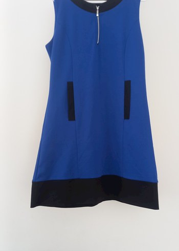 Mavi V Yakalı Kolsuz Kalem Elbise - Görsel 4