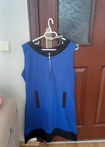 Mavi V Yakalı Kolsuz Kalem Elbise - Görsel 5