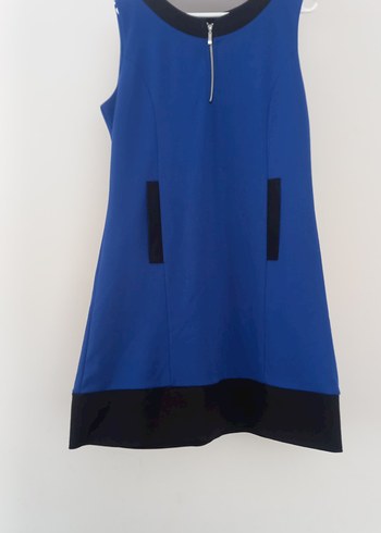 Mavi V Yakalı Kolsuz Kalem Elbise - Görsel 3