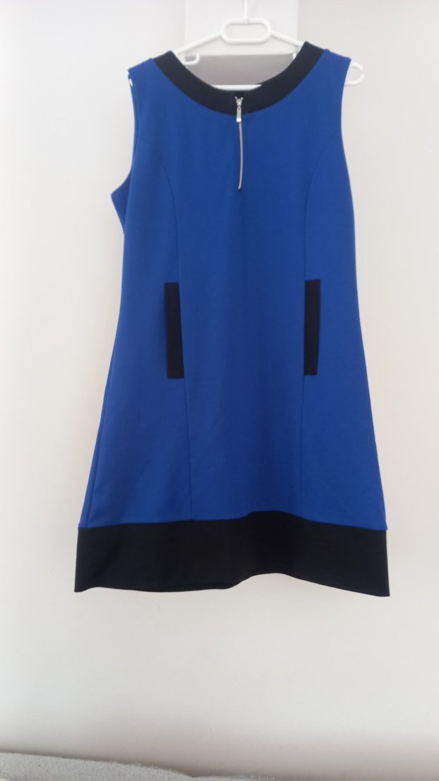 Mavi V Yakalı Kolsuz Kalem Elbise - Görsel 4