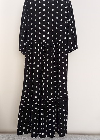 Siyah Puantiyeli Uzun Salaş Elbise - Görsel 3