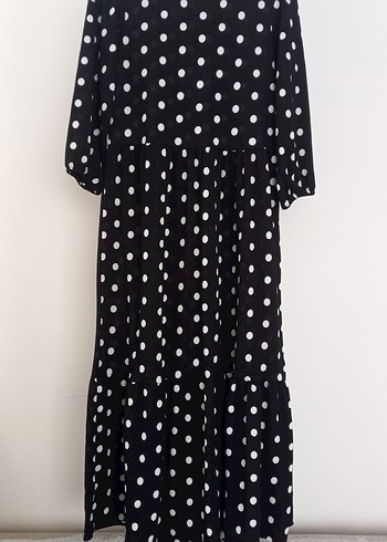 Siyah Puantiyeli Uzun Salaş Elbise - Görsel 2