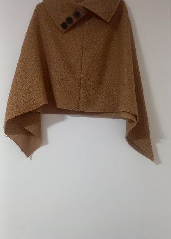 Düğmeli Kahverengi Kısa Kadın Panço - Görsel 2