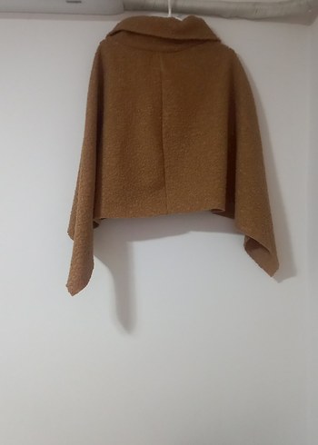 Düğmeli Kahverengi Kısa Kadın Panço - Görsel 4