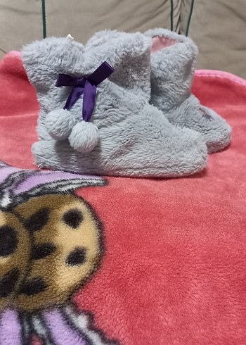 Kız Çocuk Gri Sıcak Peluş Ev botu - Görsel 7