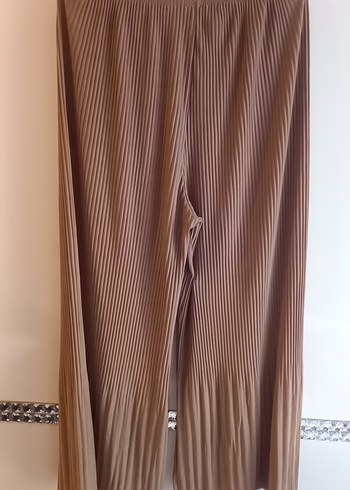 xl Beden camel Renk Kadın Bej Pilili Kumaş Pantolon