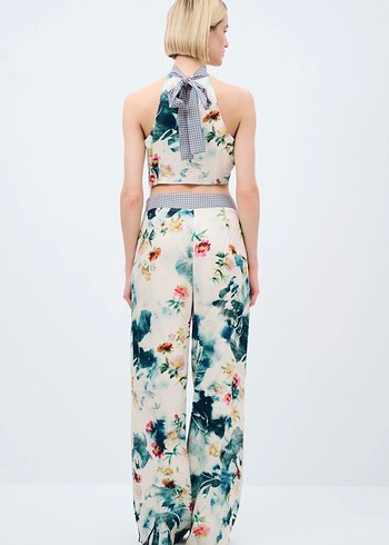 Mavi Çiçek Desenli Crop Top - Görsel 3