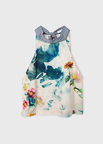 Mavi Çiçek Desenli Crop Top - Görsel 4