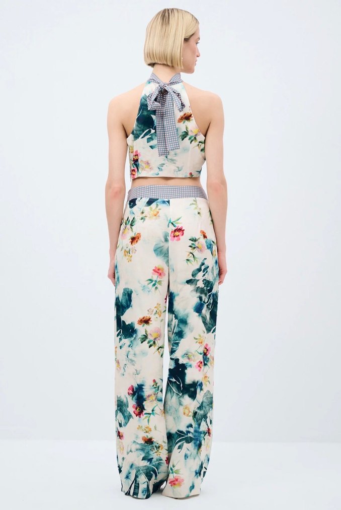 Mavi Çiçek Desenli Crop Top - Görsel 3