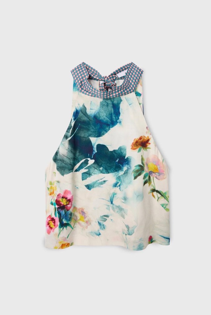 Mavi Çiçek Desenli Crop Top - Görsel 4