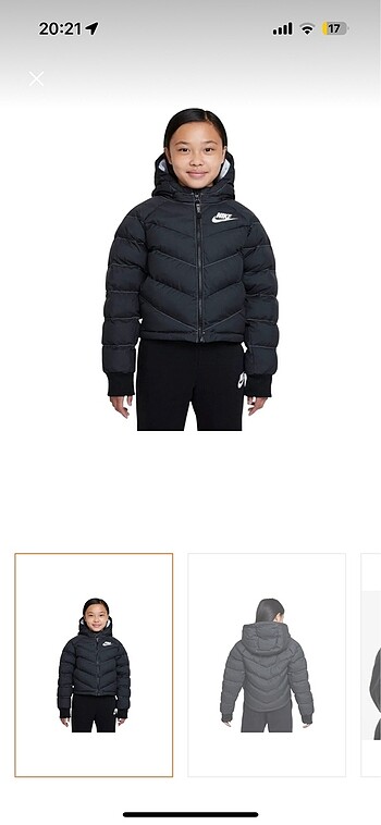 11-12 Yaş Beden siyah Renk nike şişme mont