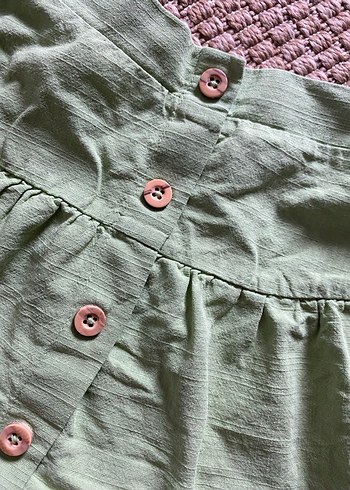 9/12 Düğmeli Yeşil Mini Keten Etek - Görsel 3