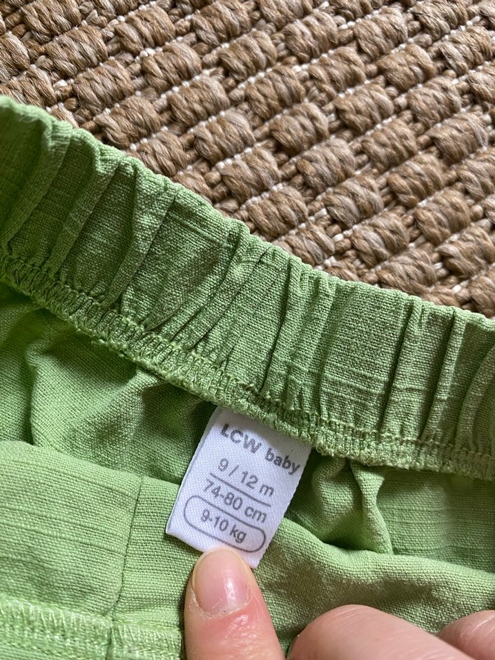 9/12 Düğmeli Yeşil Mini Keten Etek - Görsel 2