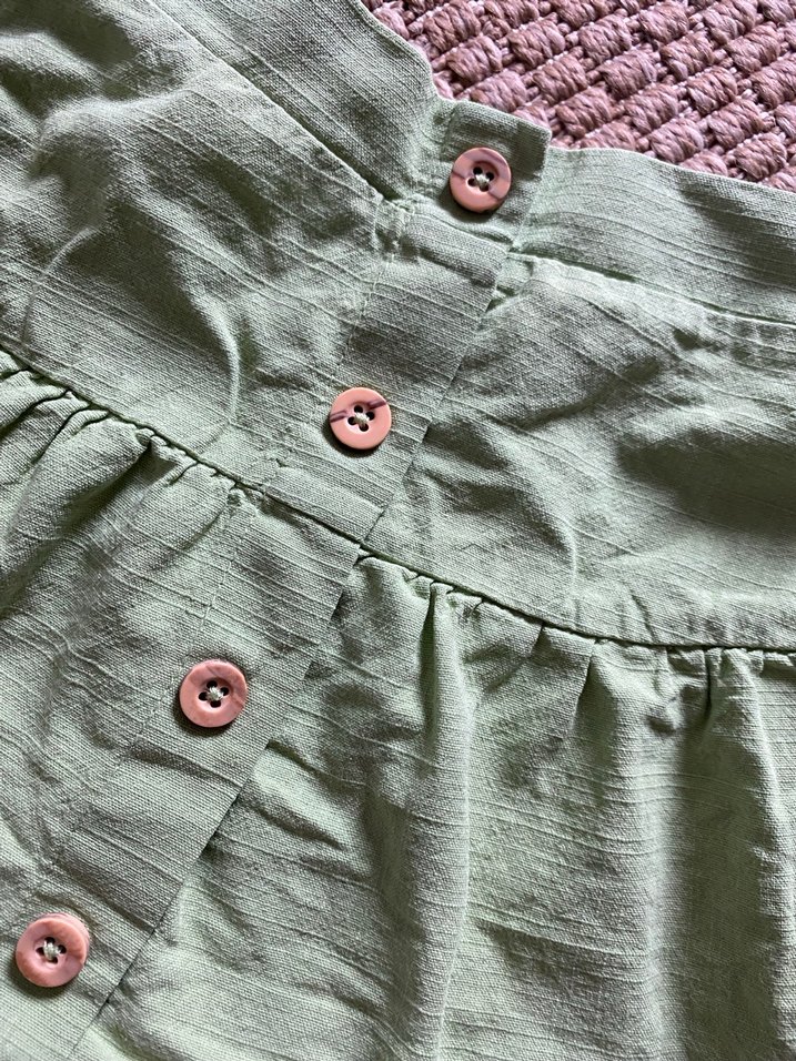 9/12 Düğmeli Yeşil Mini Keten Etek - Görsel 3