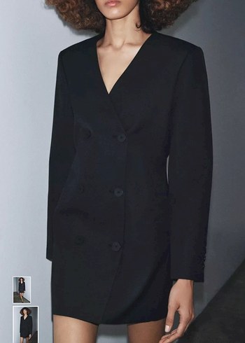 Orjinal Zara Düğmeli Siyah Midi Kadın Blazer Ceket - Görsel 2